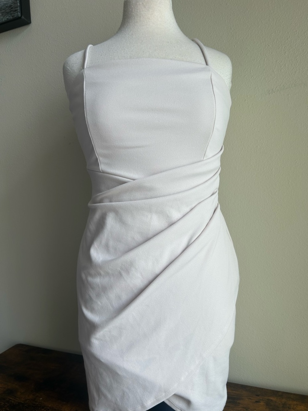 Windsor Blush White Ruched Wrap Mini Dress